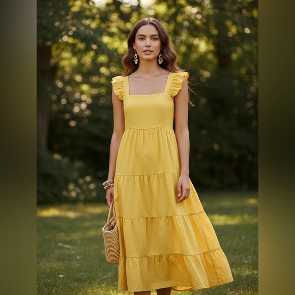 beyond words Dresses & Skirts - Yellow Ruffled Sleeveless tiered maxi Dress size large Cottagecore